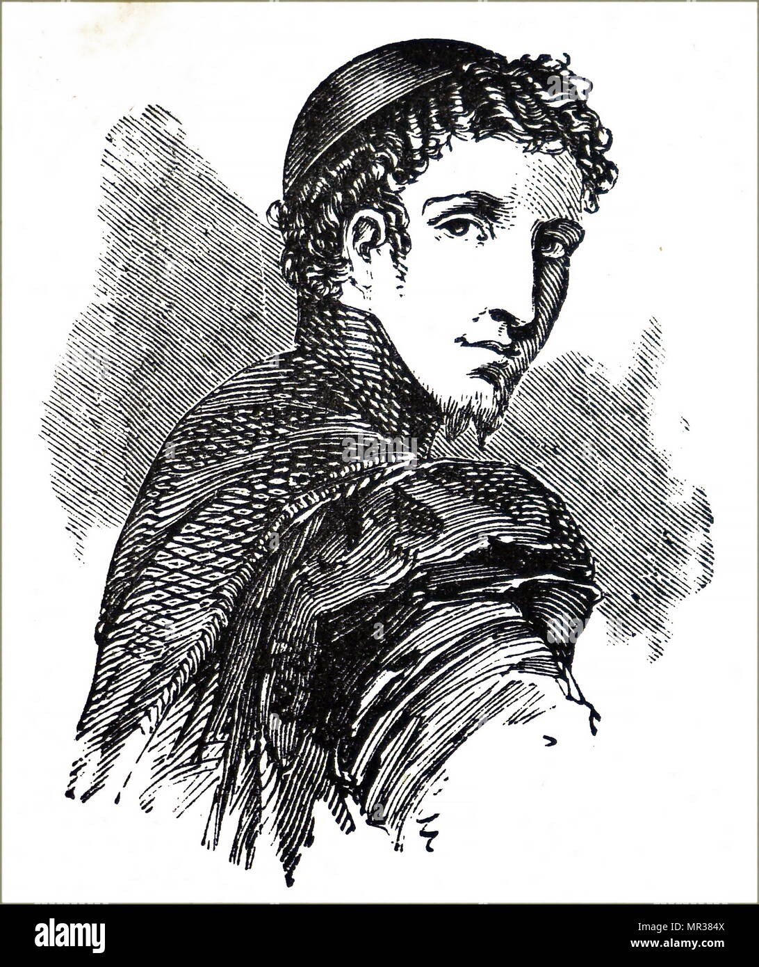 Woodcut portrait of Salvator Rosa (1615 - 1673) an Italian Baroque painter, poet and printmaker. Dated 17th century Stock Photo