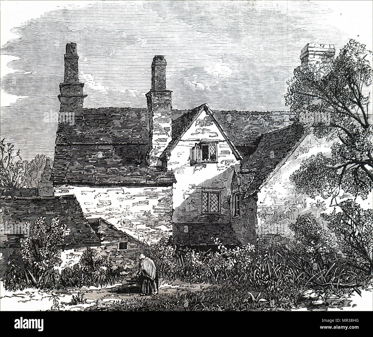 Engraving depicting the birthplace of Joshua Reynolds (1723-1792) an English painter, specialising in portraits. Dated 19th century Stock Photo