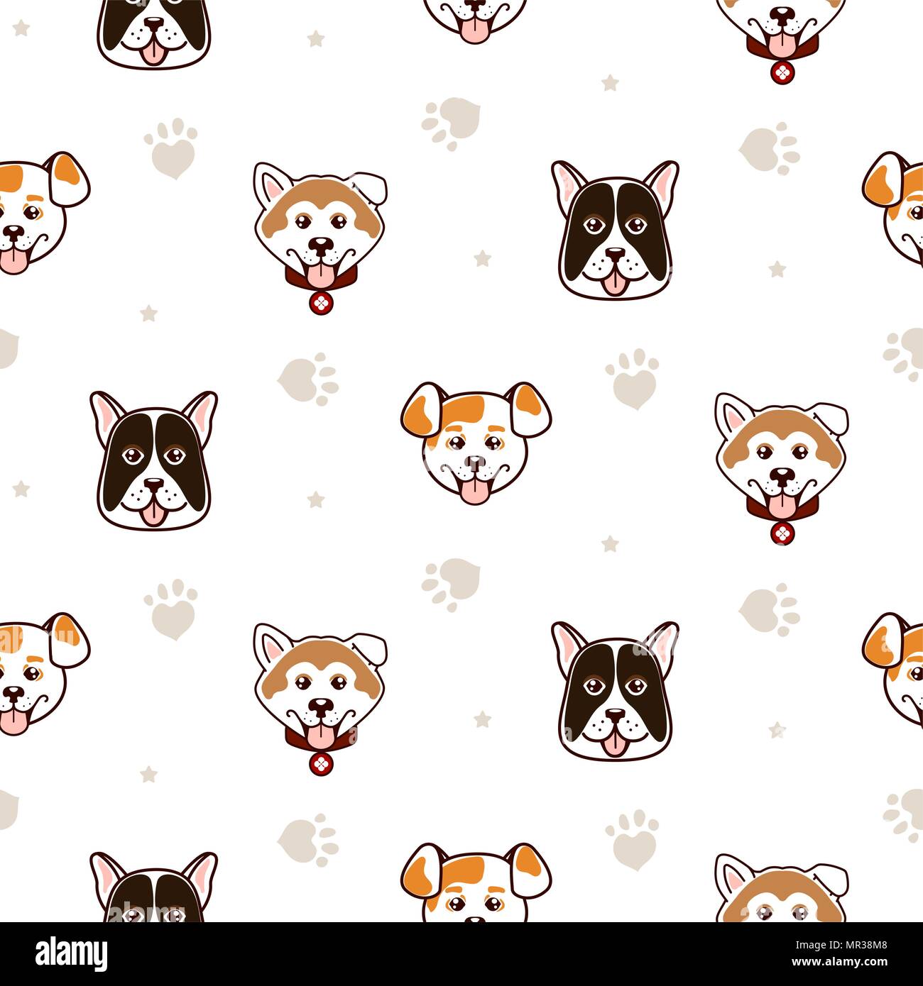 Cute dogs animal seamless vector pattern. Stock Vector