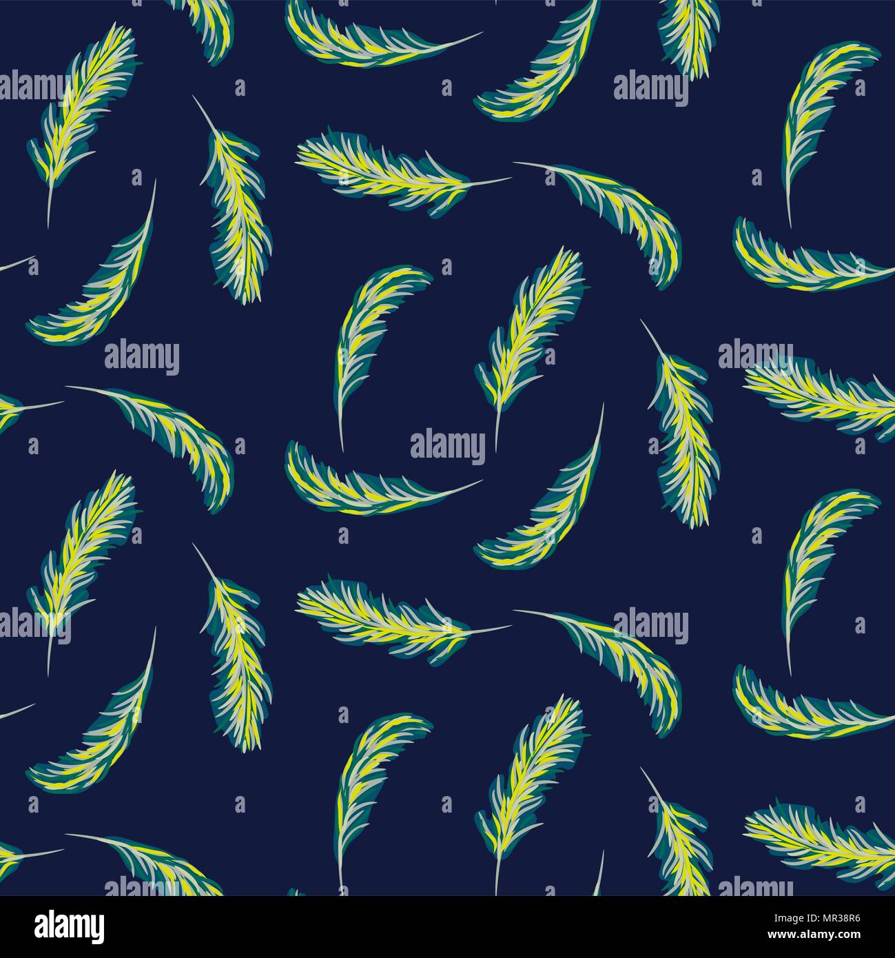 Palm leaves navy blue seamless vector pattern. Stock Vector