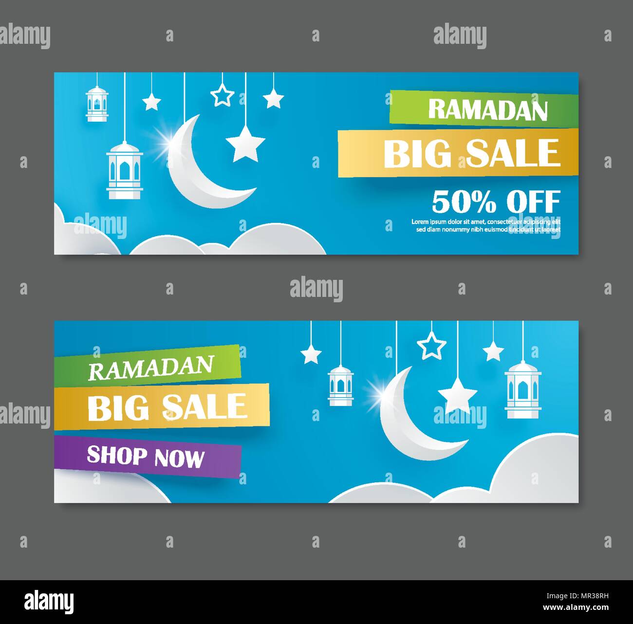 Ramadan Kareem Big Sale Banner Design With Crescent Moon Paper Art