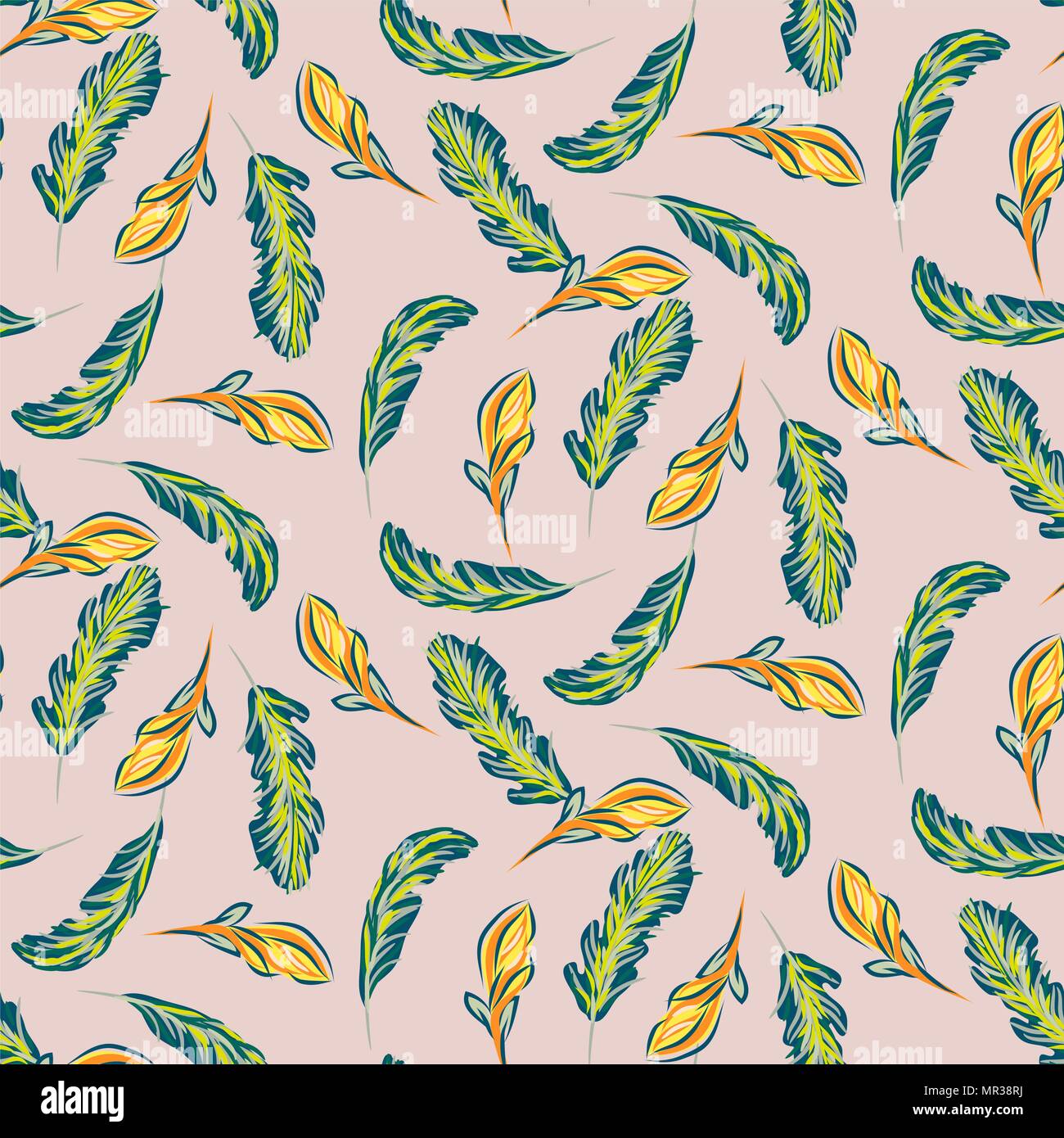 Tropical leaves and flowers seamless vector pattern. Stock Vector