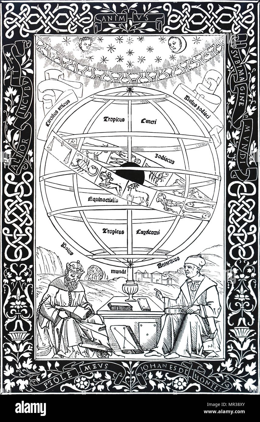 Frontispiece of Regiomontanus's Epitome in Ptolemaei Almagestum. Regiomontanus (1436-1476) a German mathematician and astronomer of the German Renaissance. Dated 15th century Stock Photo