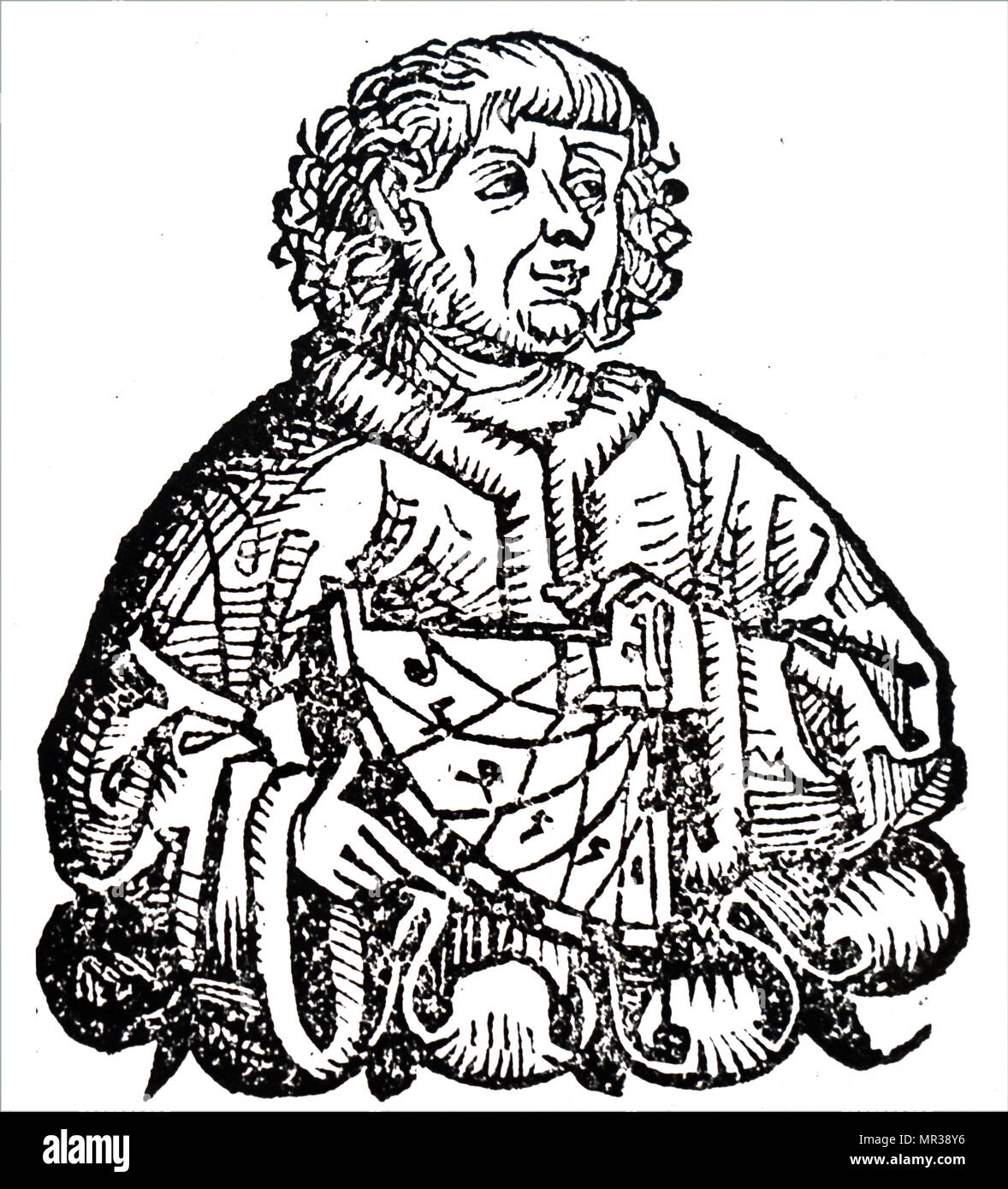 Woodcut portrait of Claudius Ptolemy (90-168AD) & Astronomia the