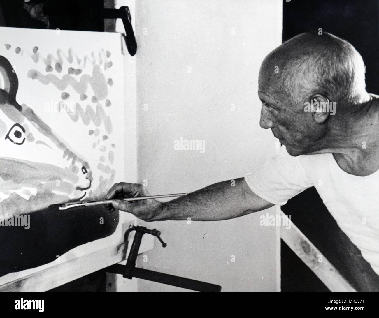 Photograph of Pablo Picasso (1881-1973) a Spanish painter, sculptor, printmaker, ceramicist, stage designer, poet, and playwright. Dated 20th century Stock Photo