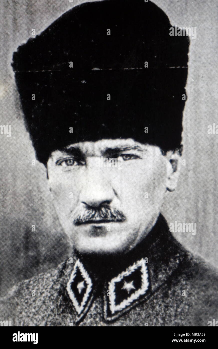 Photographic portrait of Mustafa Kemal Atatürk (1881-1938) a Turkish army officer, revolutionary, and founder of the Republic of Turkey, serving as its first President. Dated 20th century Stock Photo