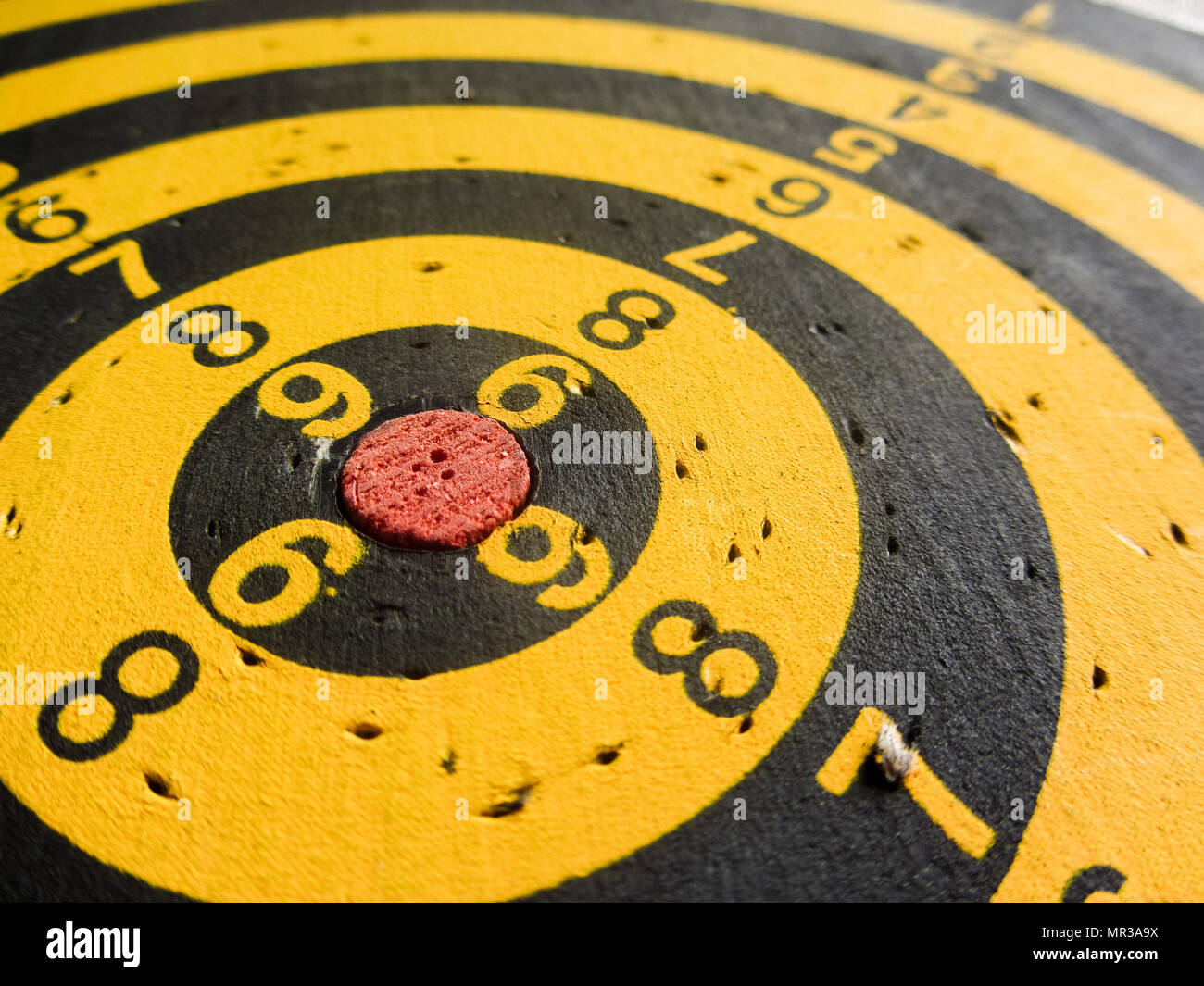 diagonal view of an used dartboard Stock Photo Alamy