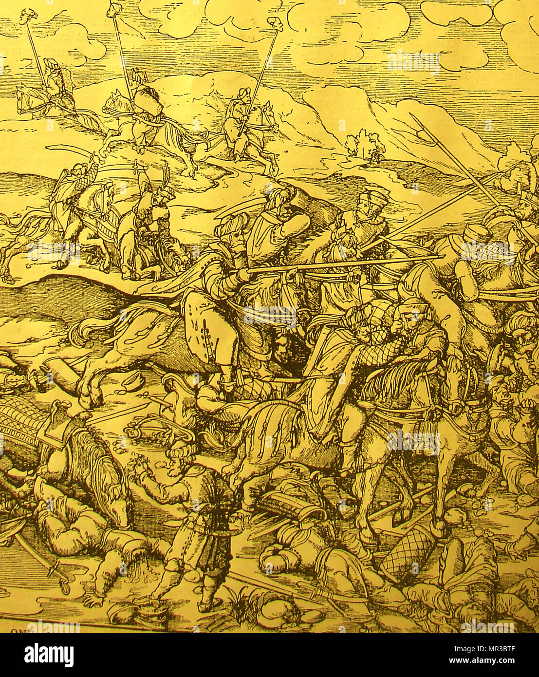 A 1907  illustration of a  12th century battle between the Turks and the Mongols Stock Photo