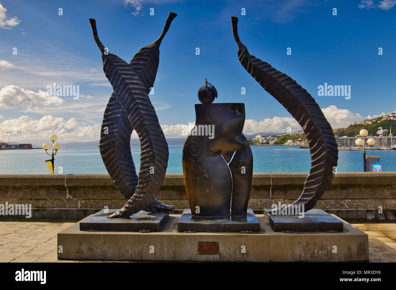 A artwork by Paul Dibble on the Wellington waterfront called 'Fruits of the garden'. Stock Photo
