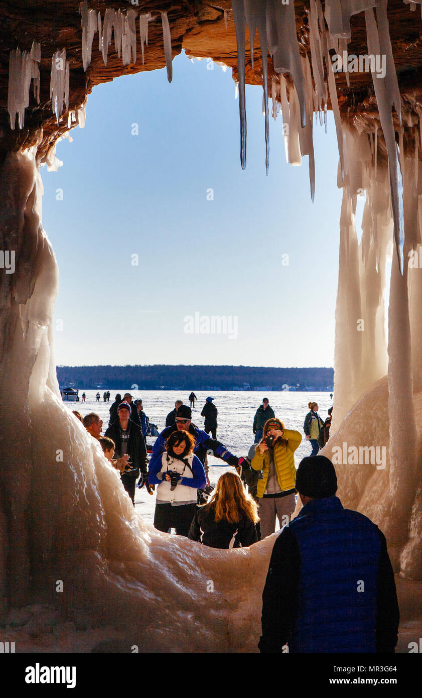 People visit the Apostle Islands National Lakeshore ice caves on a
