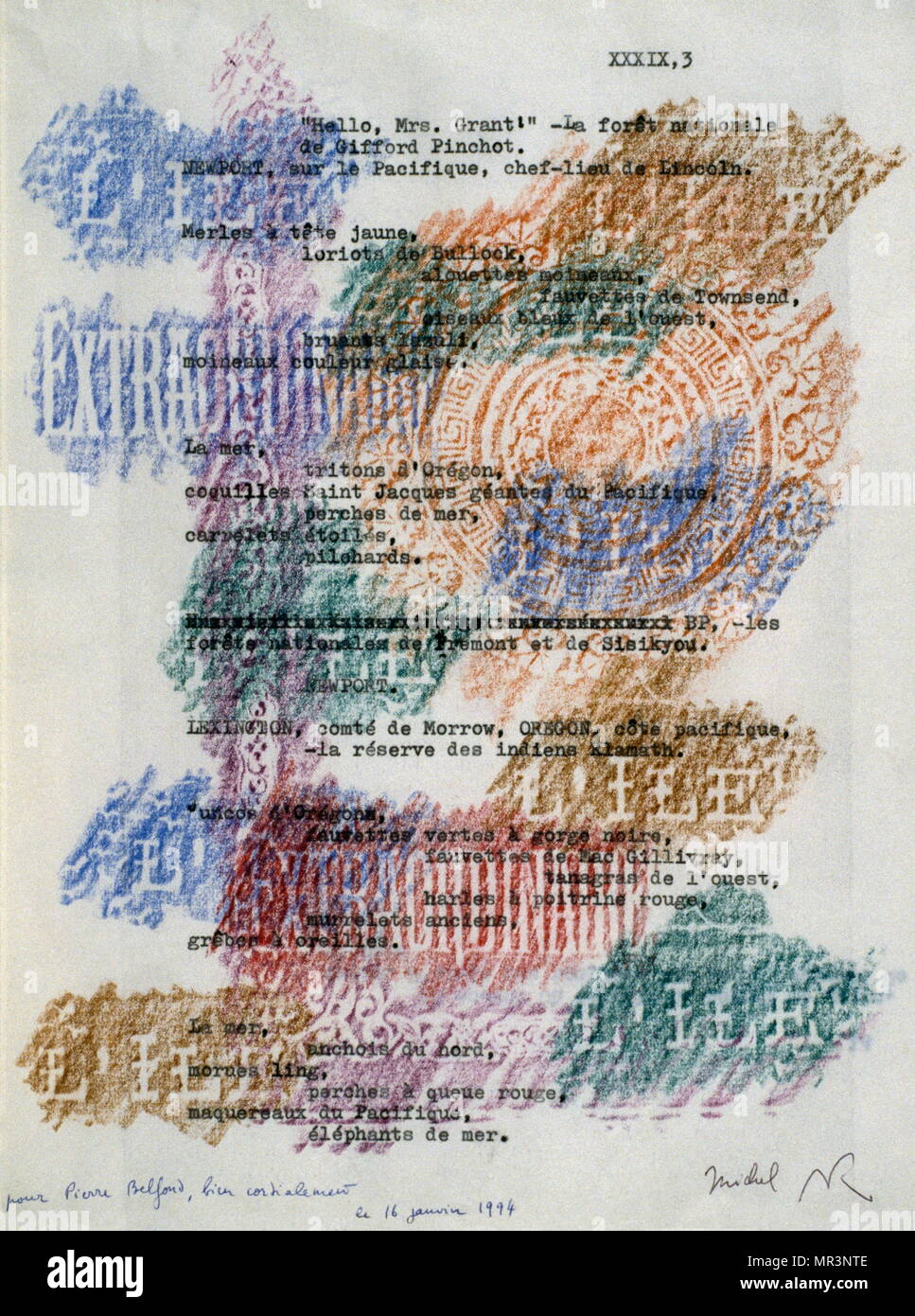 Composition or Poem', 1994 by the French artist Michel Butor 1994. Watercolour. Michel Butor (14 September 1926 – 24 August 2016) was a French writer and artist Stock Photo