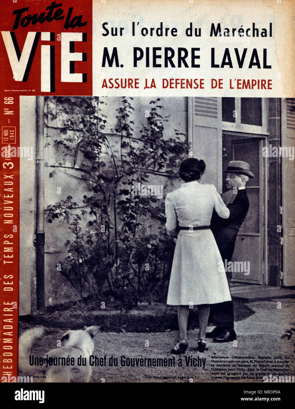 Front cover of 'Tout La Vie' a Vichy French propaganda magazine depicts