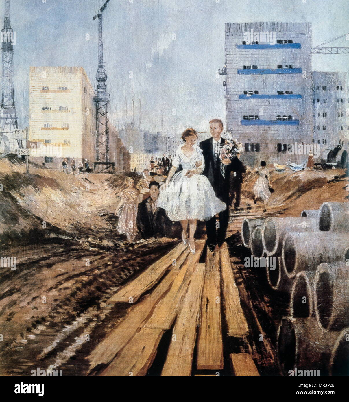 Painting by the Soviet Russian artist, Yuri Pimenov, A Wedding on Tomorrow Street 1962. Yuri Pimenov (1903-1977) was a prominent Soviet painter Stock Photo