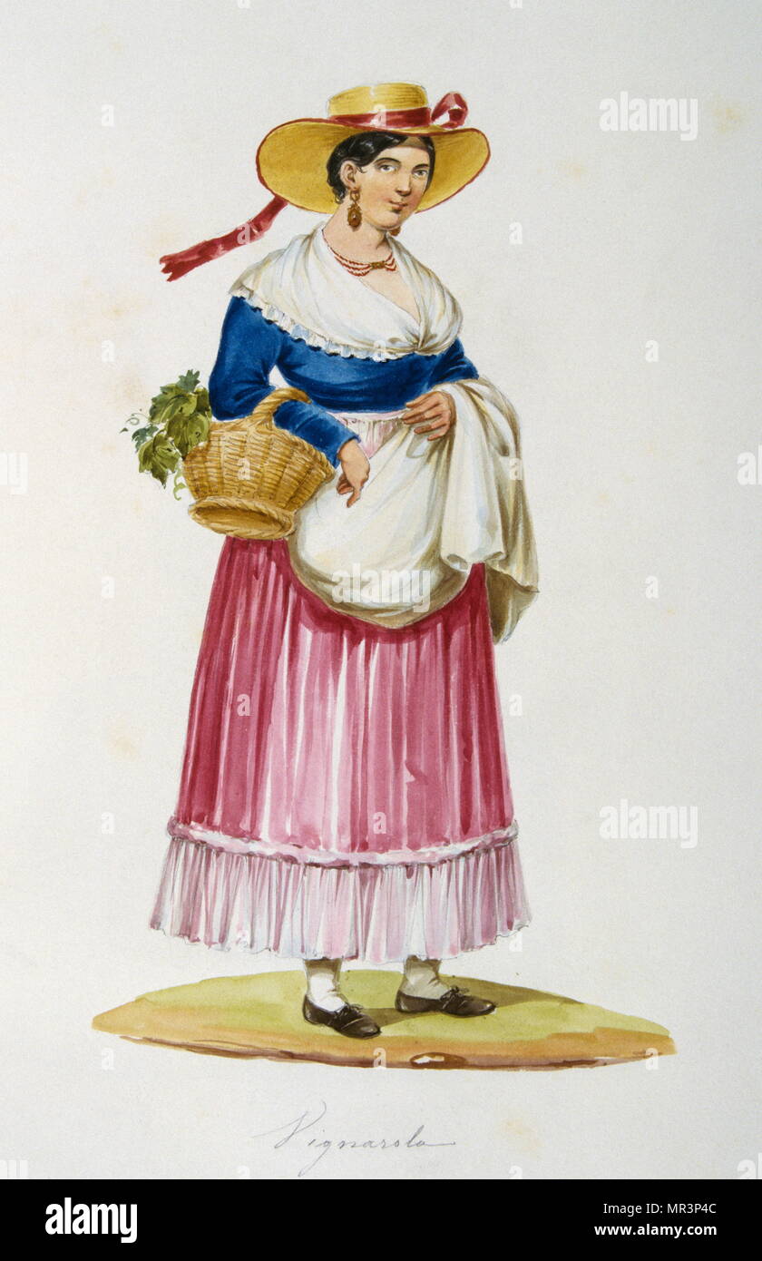 painting in Gouache depicting an Italian peasant in traditional costume