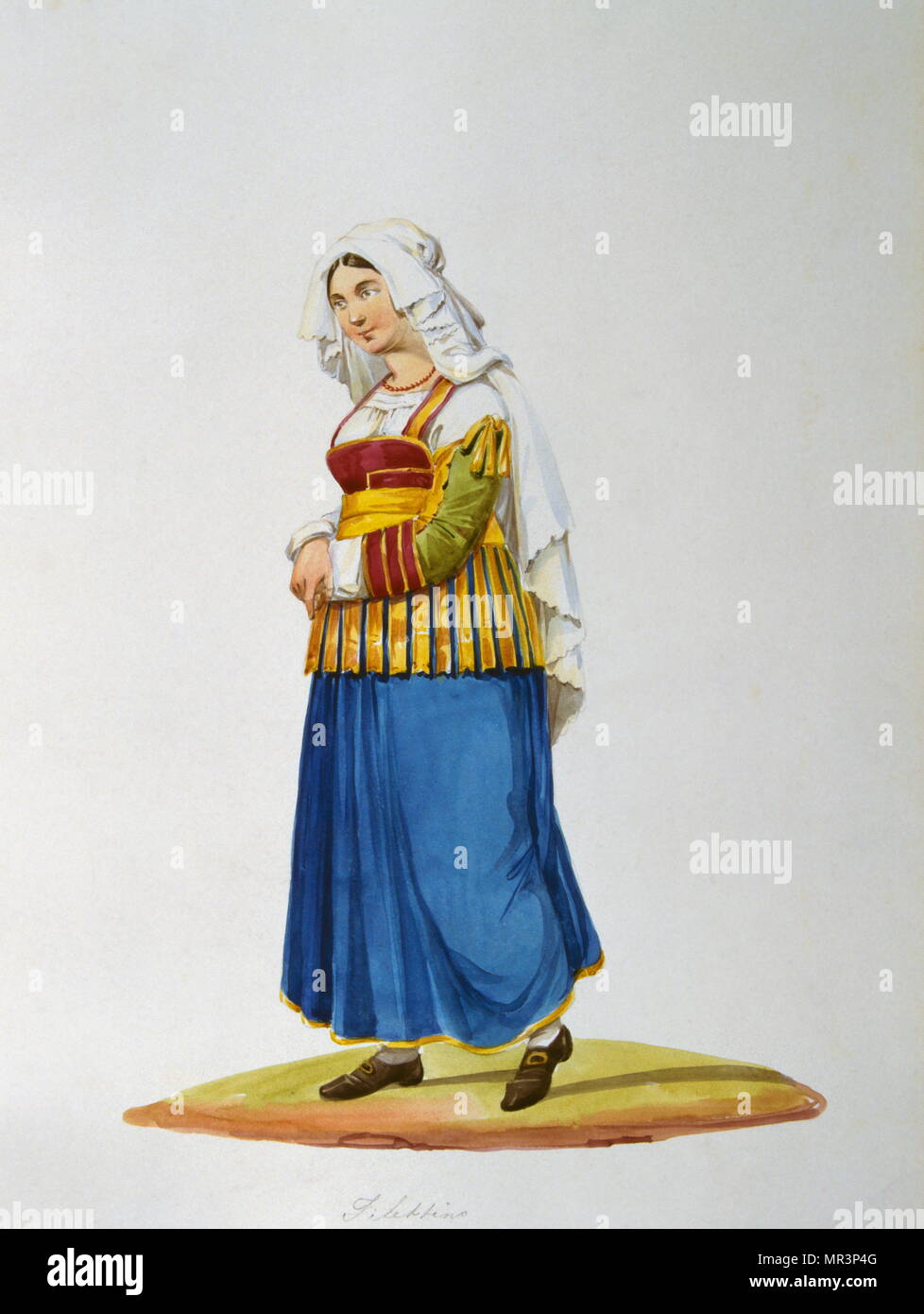 painting in Gouache depicting an Italian peasant in traditional costume