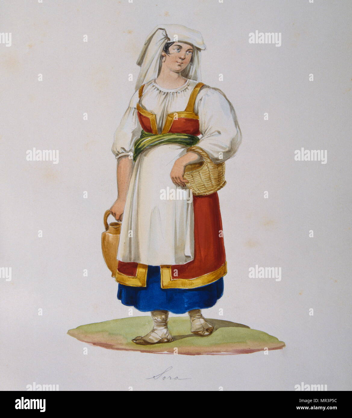 painting in Gouache depicting an Italian peasant in traditional costume
