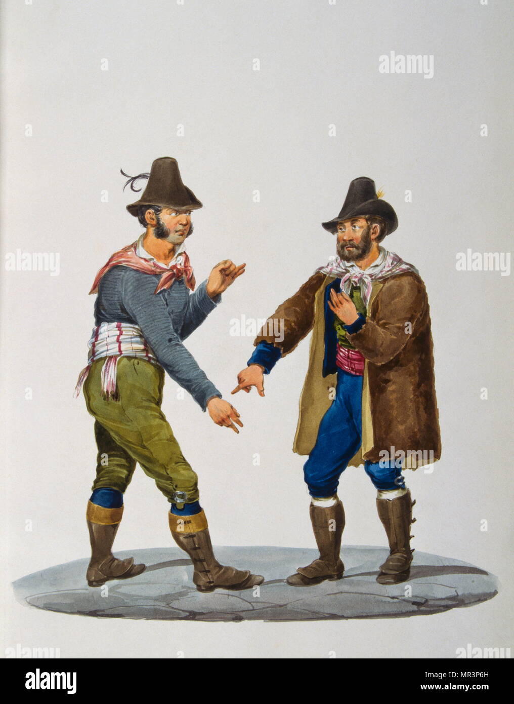 painting in Gouache depicting an Italian peasant in traditional costume