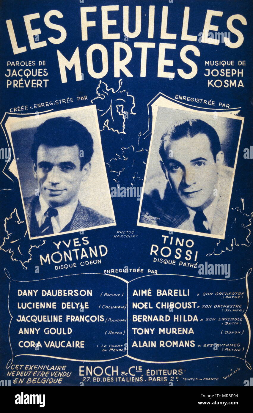 Les Feuilles mortes' French song by Jacques Prévert and Joseph Kosma, songbook featuring Tino Rossi and Yves Montand 1951 Stock Photo