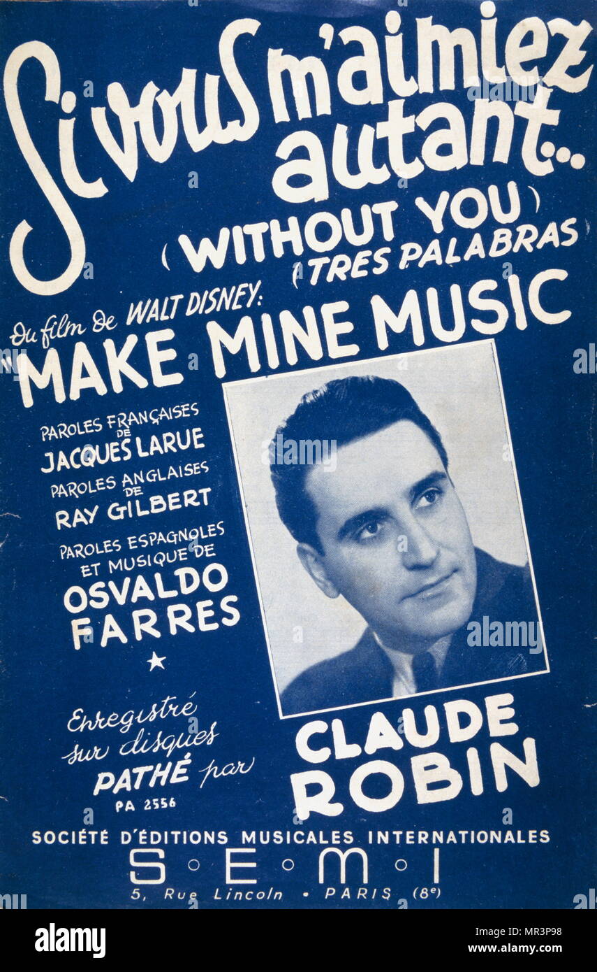 si vous m'aimiez autant (without you) 'French popular Sheet music by Claude robin 1948 Stock Photo