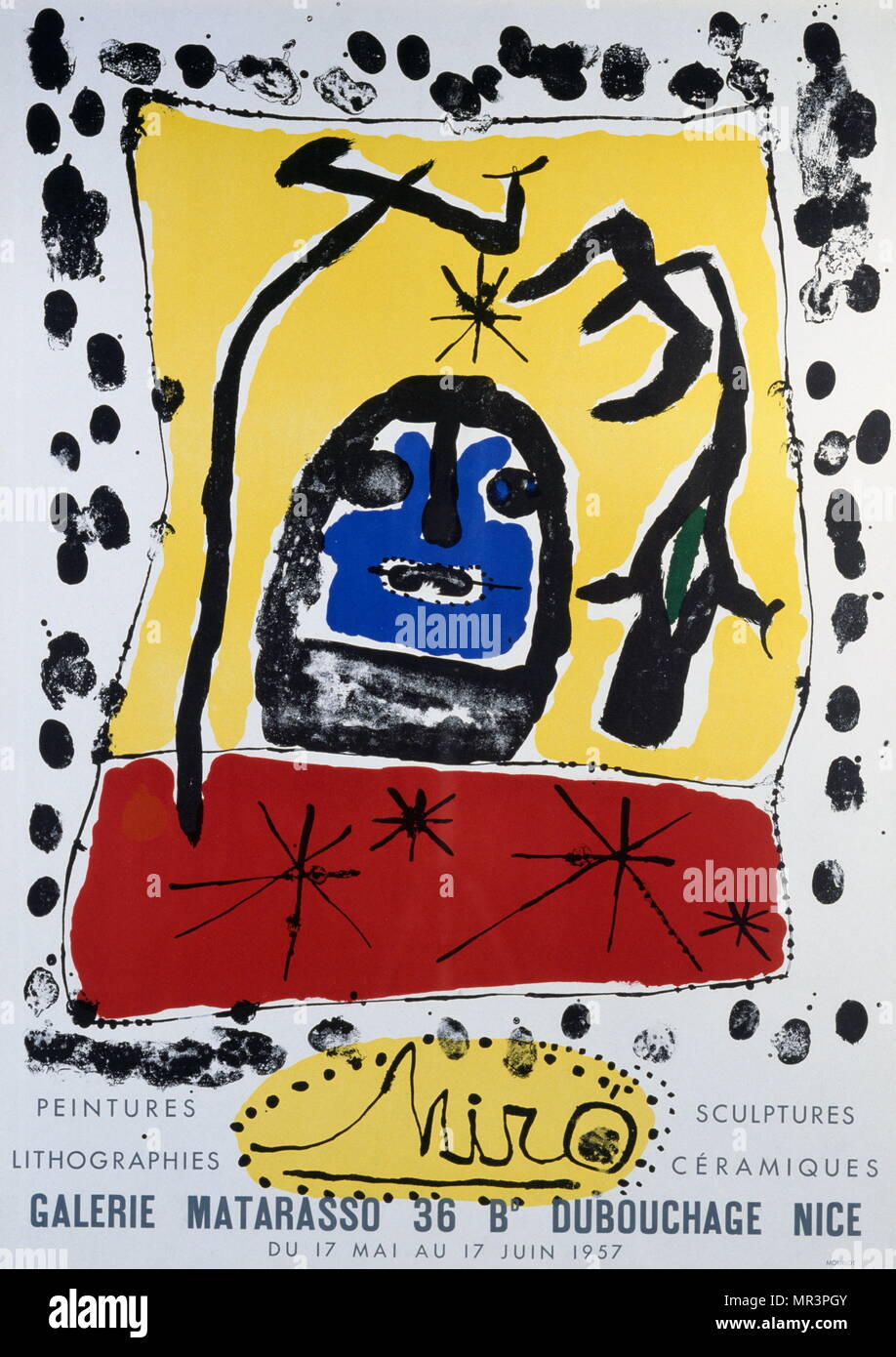 surrealist style lithograph circa 1973 by Spanish artist Joan Miro