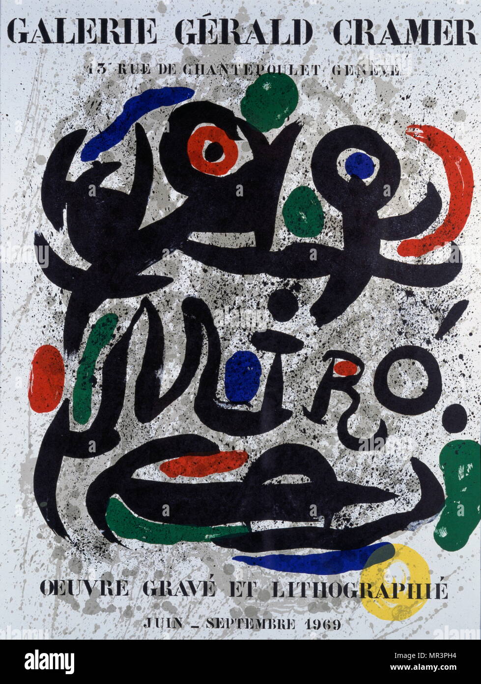 surrealist style lithograph circa 1973 by Spanish artist Joan Miro