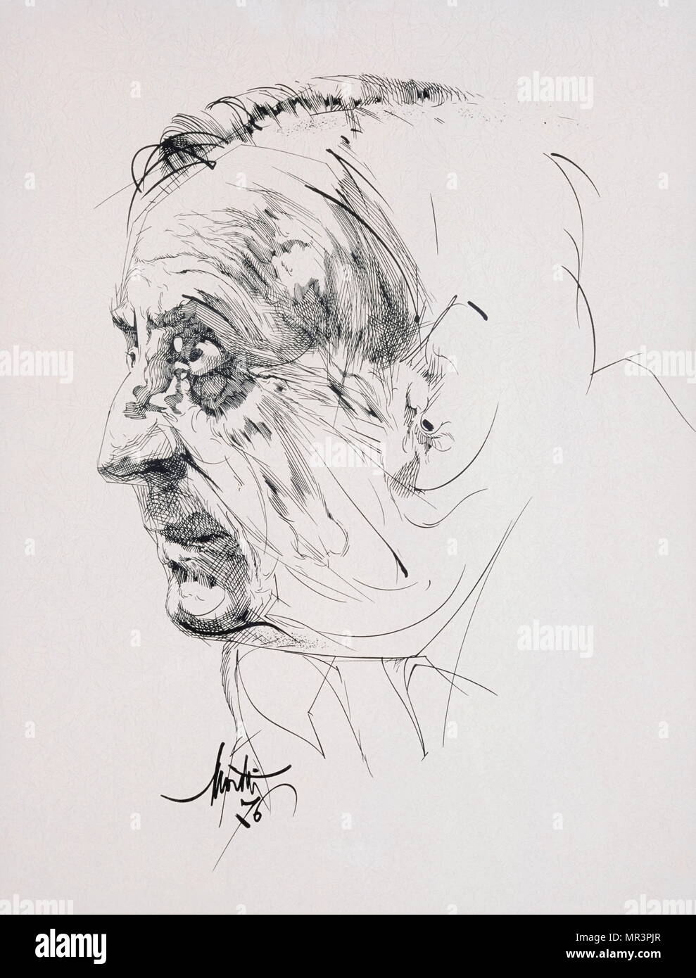 André Malraux (1901 – 1976) French novelist, art theorist and Minister of Cultural Affairs. 1998 Portrait on a poster by Raymond Moretti (1931-2005), a French painter and sculptor. Stock Photo