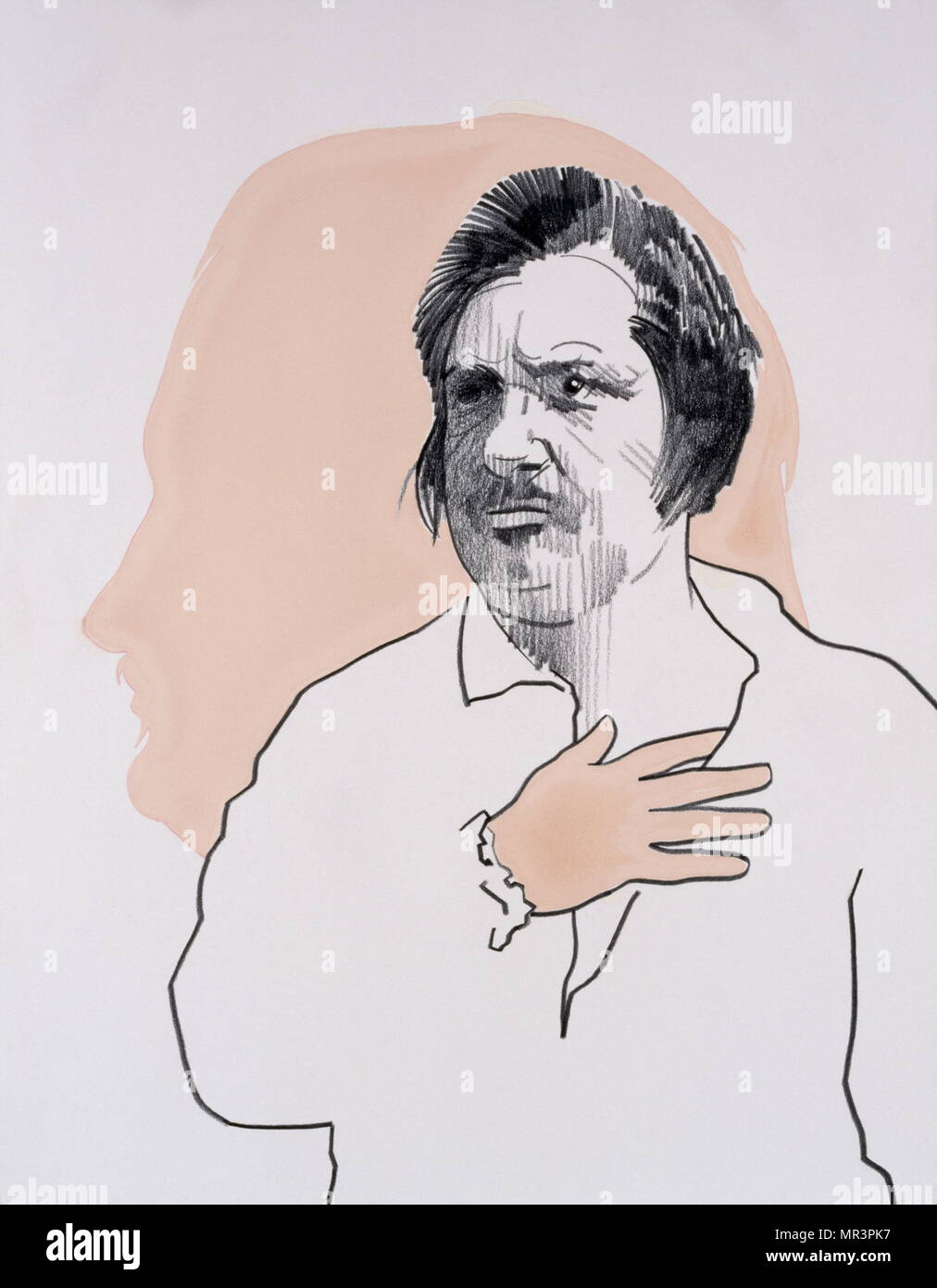 Honoré de Balzac (1799 – 1850); French novelist and playwright. 1999 Portrait on a poster by Raymond Moretti (1931-2005), a French painter and sculptor. Stock Photo
