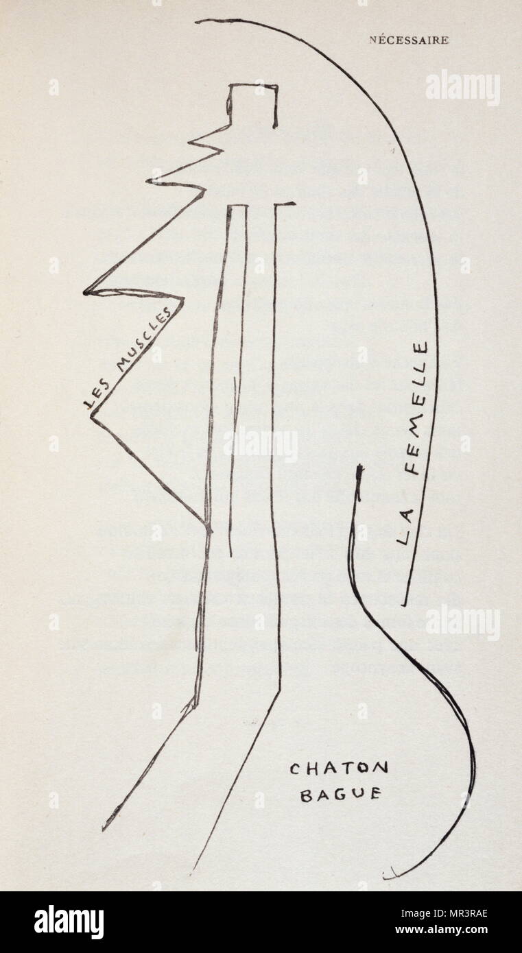 'Necessary', from 'Poems and drawings for 'Child born without a mother' 1918, by Francis Picabia (1879 – 1953); French avant-garde painter, poet and typographist. After experimenting with Impressionism and Pointillism, Picabia became associated with Cubism. He was one of the early major figures of the Dada movement and was briefly associated with Surrealism Stock Photo