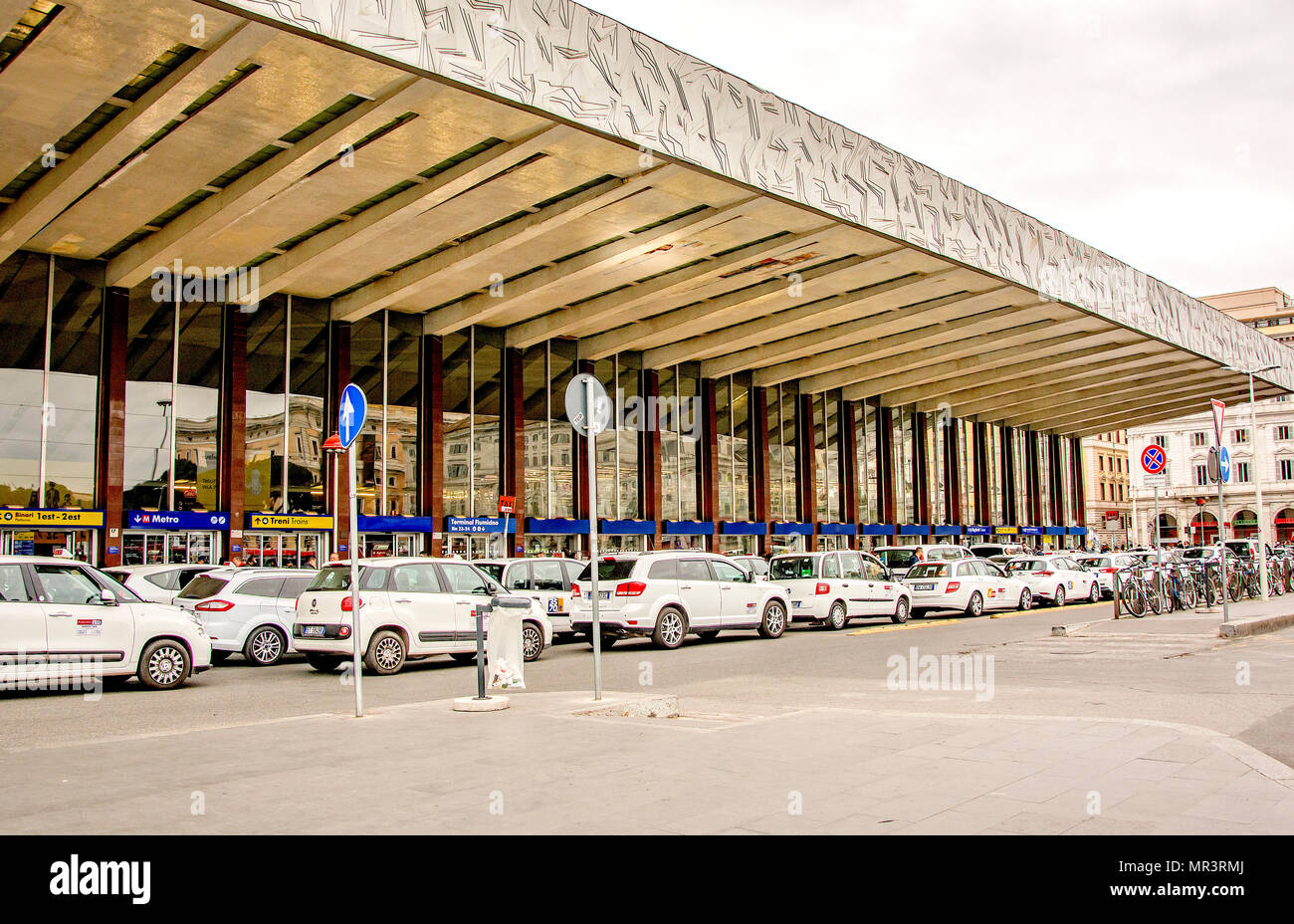 Rome, Italy, march 2017: Taxi Cabs waiting outside Termini railways station in Rome, Italy Stock Photo
