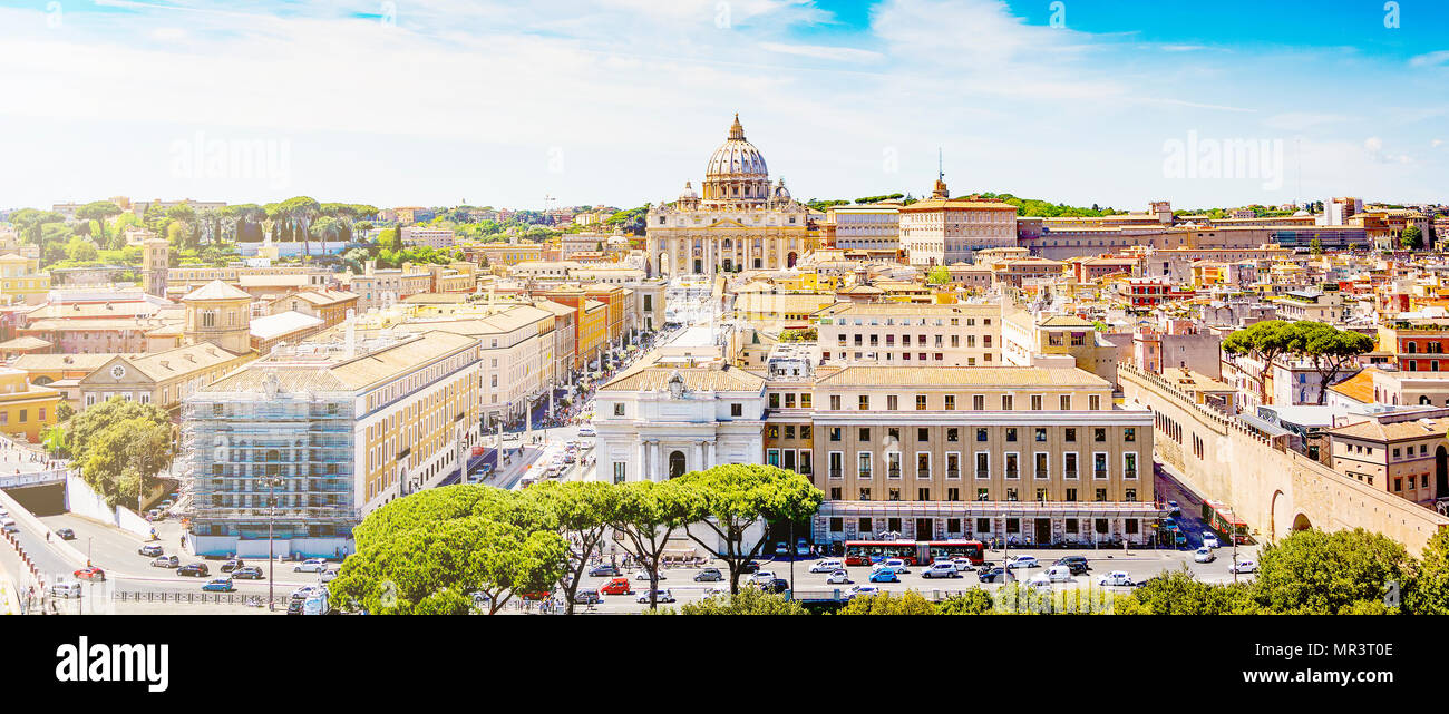 panoramic view of Rome with the dome of St. Peter in the skyline Stock Photo