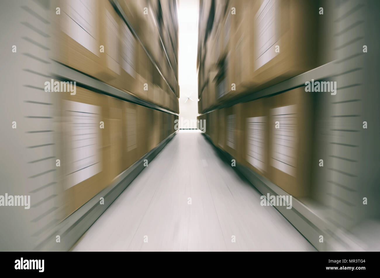 Metal shelves full of documents stored in an old archive , old archive