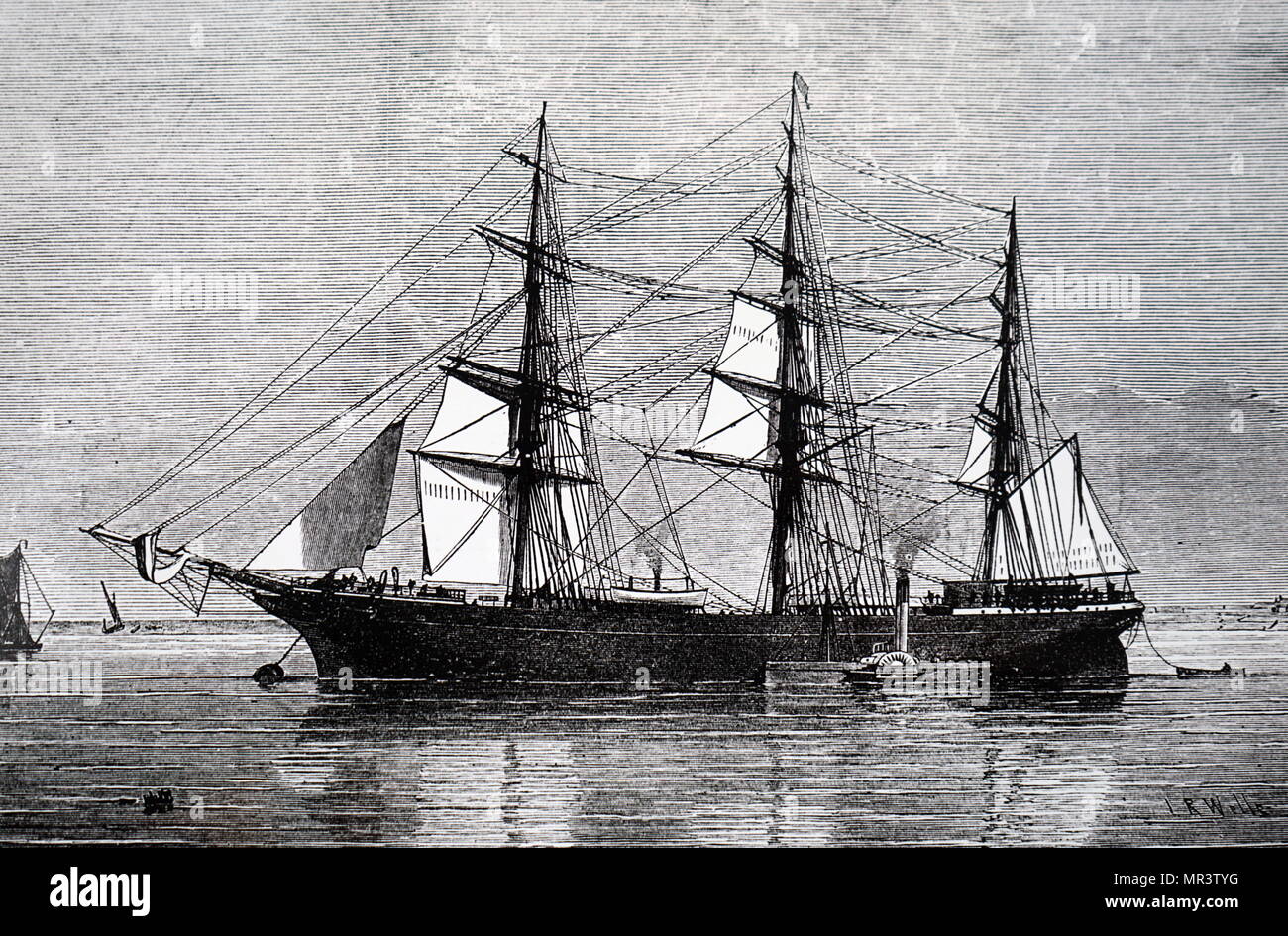 Illustration depicting the Eastern Monarch about to set sail for New Zealand with emigrants. Dated 19th century Stock Photo