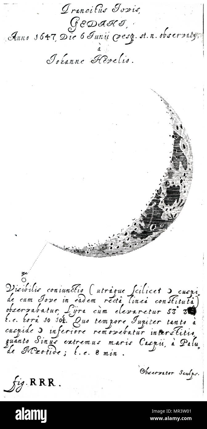 Engraving depicting a crescent moon. Dated 18th century Stock Photo