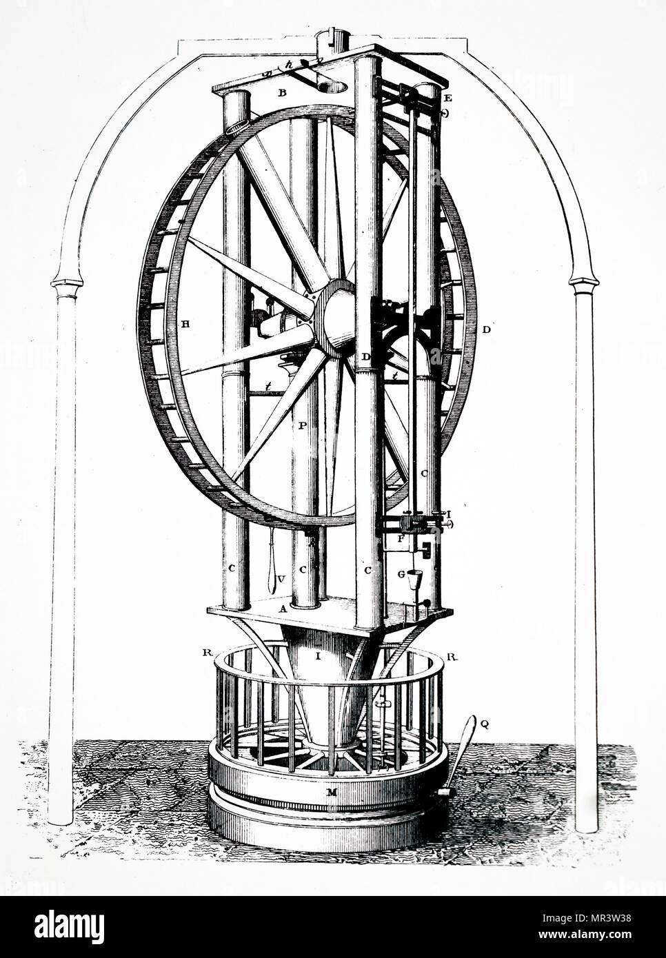 Giuseppe Piazzi's Palermo Circle: refracting telescope with achromatic lens of 5 ft local length. Piazzi used this instrument to discover the asteroid Ceres. Dated 19th century Stock Photo