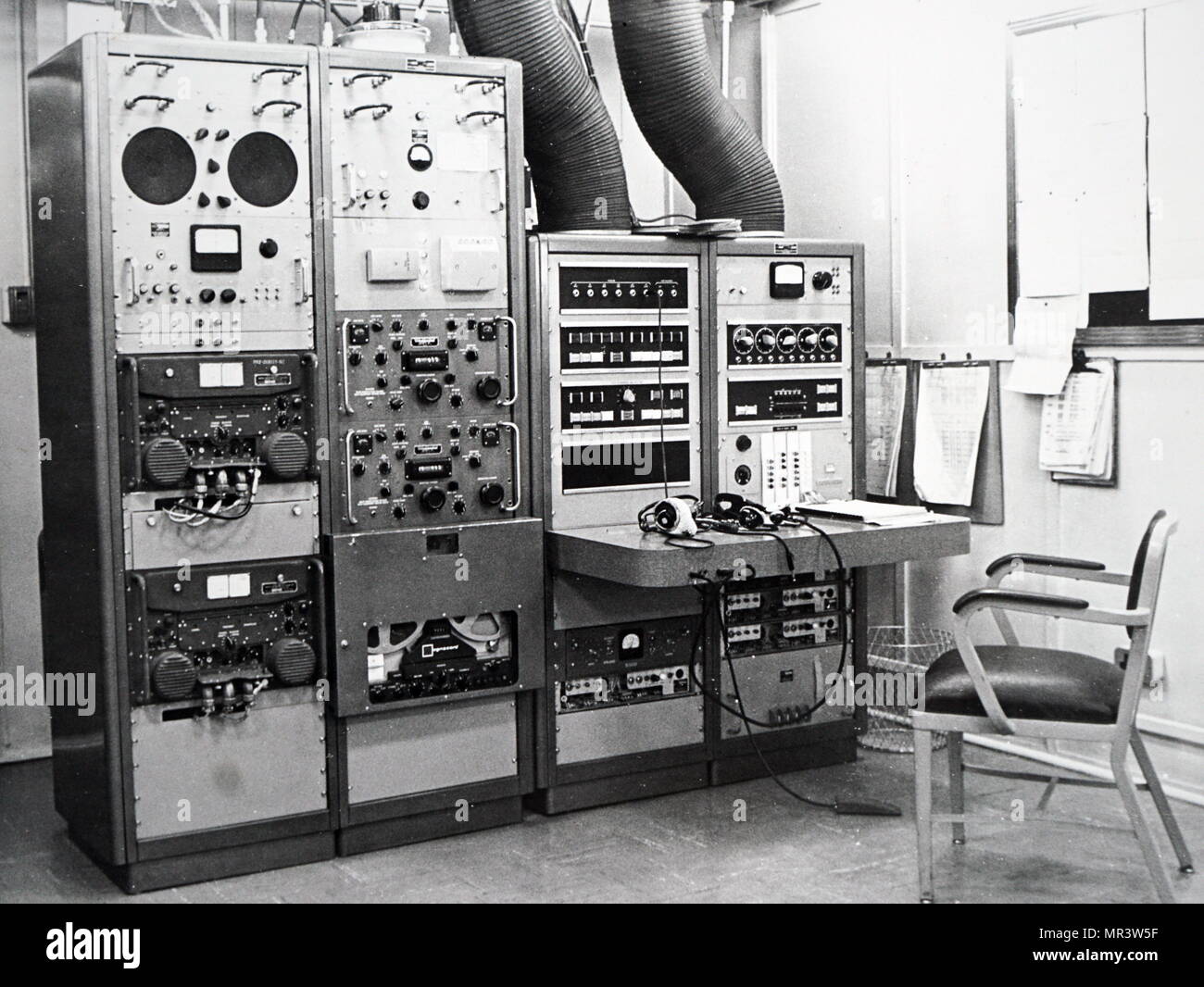 Photograph of part of radio transmitting and receiving equipment for manned space probes. This microwave station is operated by the Americans for all their Gemini flights and is just north of Kano, Nigeria. Dated 20th century Stock Photo