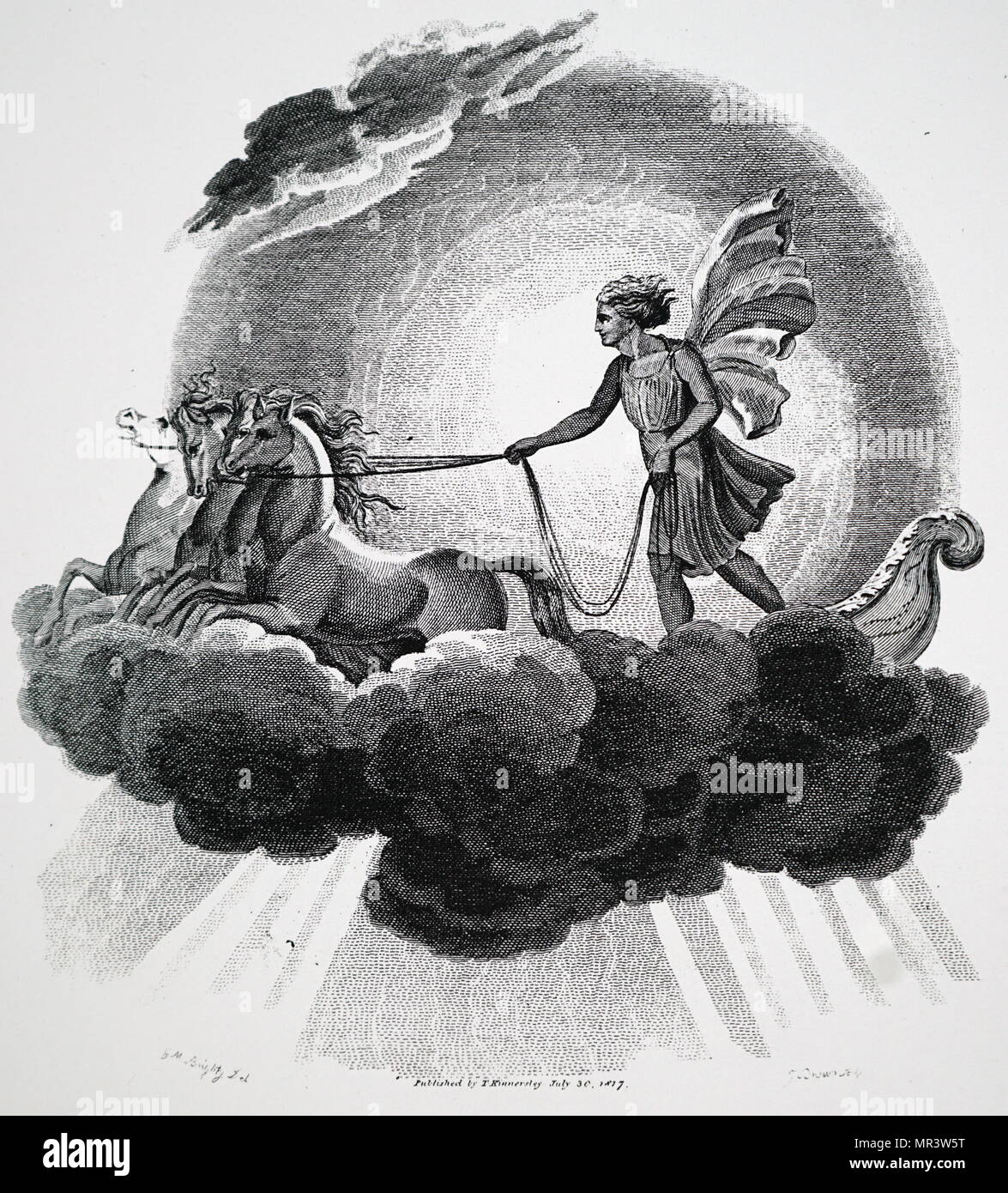 Engraving depicting Helios driving his chariot by Thomas Burnet. Thomas Burnet (1635-1715) an English theologian and writer on cosmogony. Dated 19th century Stock Photo