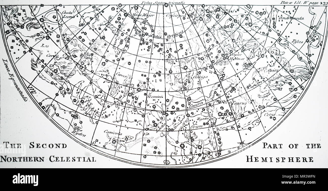 Chart of the second half of the star chart of the Northern Skies. Dated 18th century Stock Photo