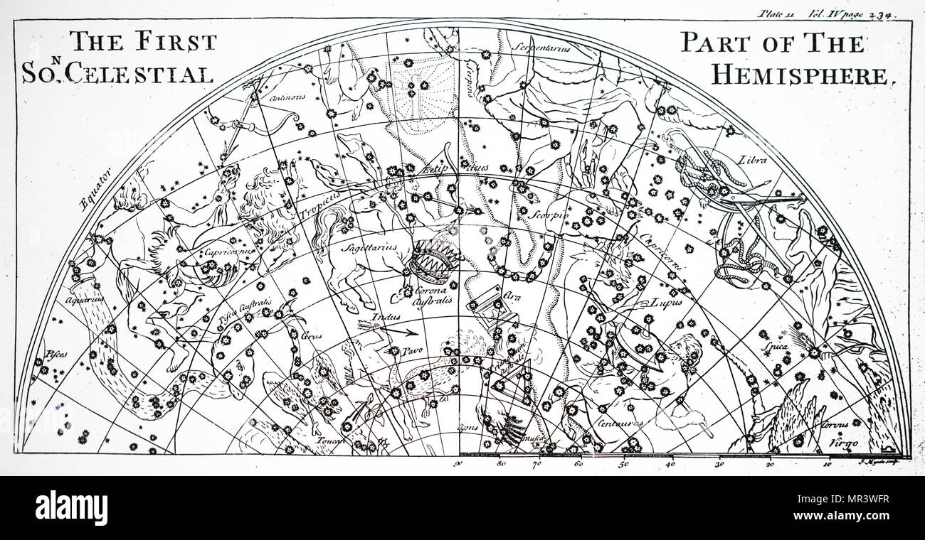 Chart of the first half of the star chart of the Southern Skies. Dated 18th century Stock Photo