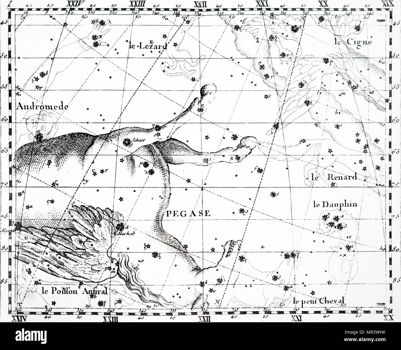Chart showing the constellation of Pegasus. Dated 18th century Stock Photo