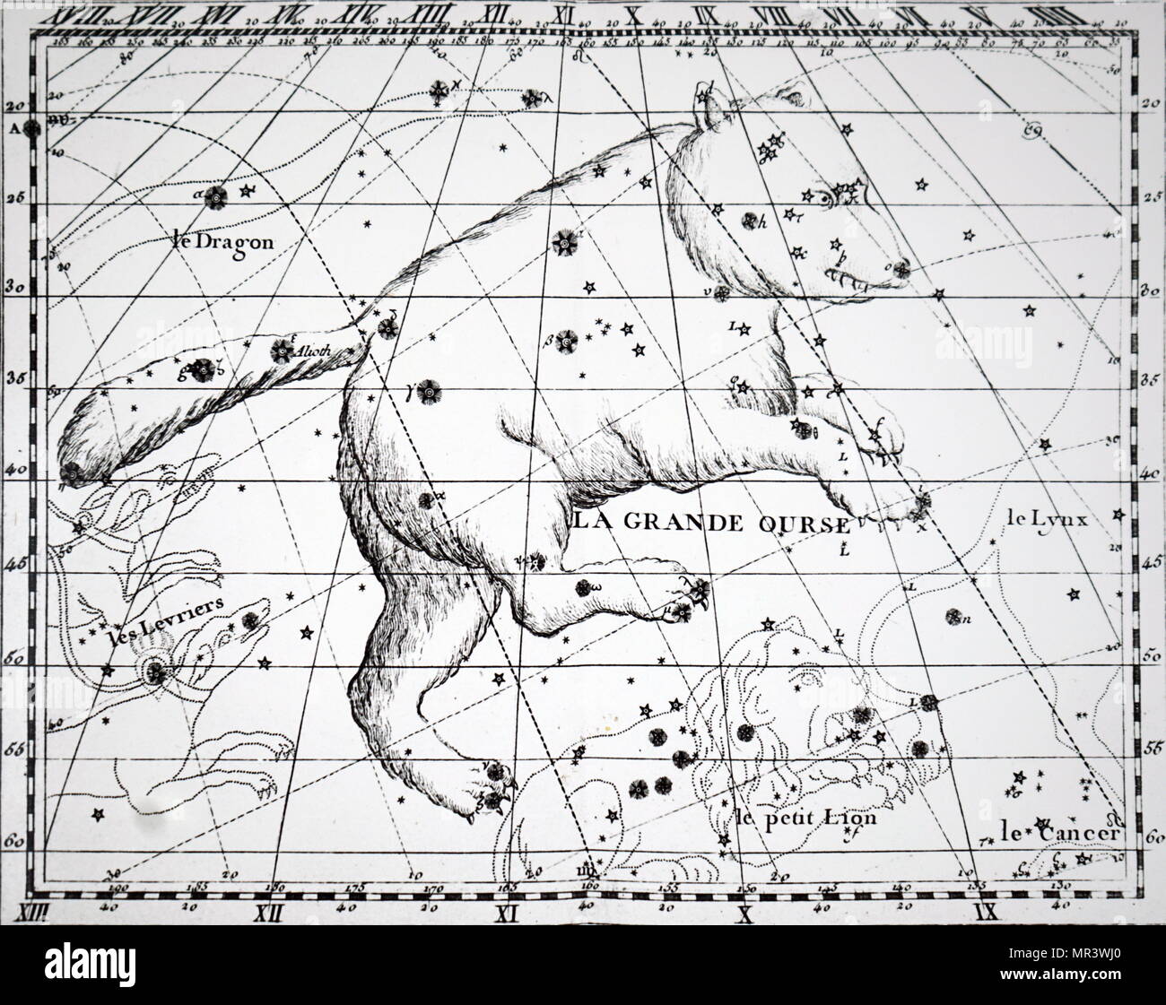 Chart showing constellations in the region of Ursa Major. Dated 18th century Stock Photo