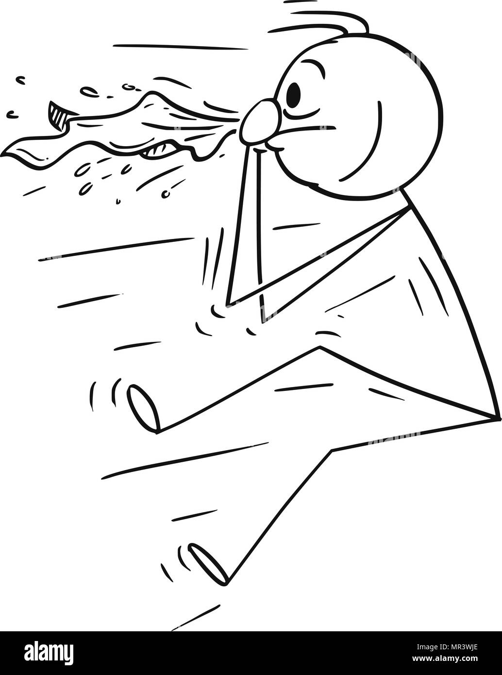 Cartoon of Man Blown by Sneeze or Nose Blow Stock Vector