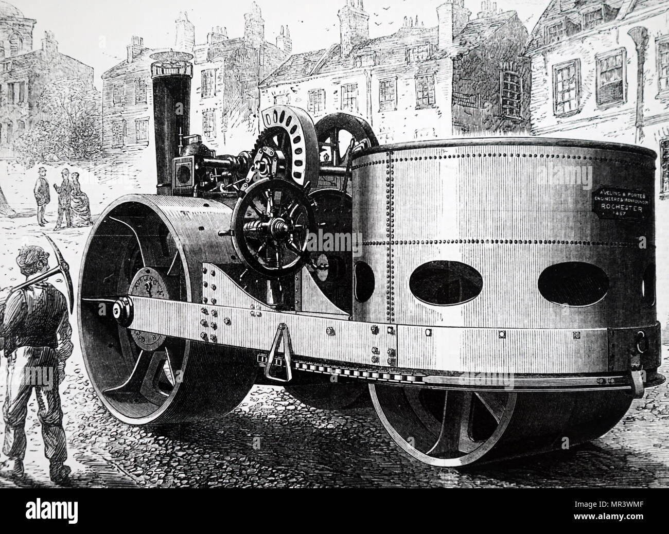 Illustration depicting a steam powered road roller built for the city of Liverpool. Dated 19th century Stock Photo