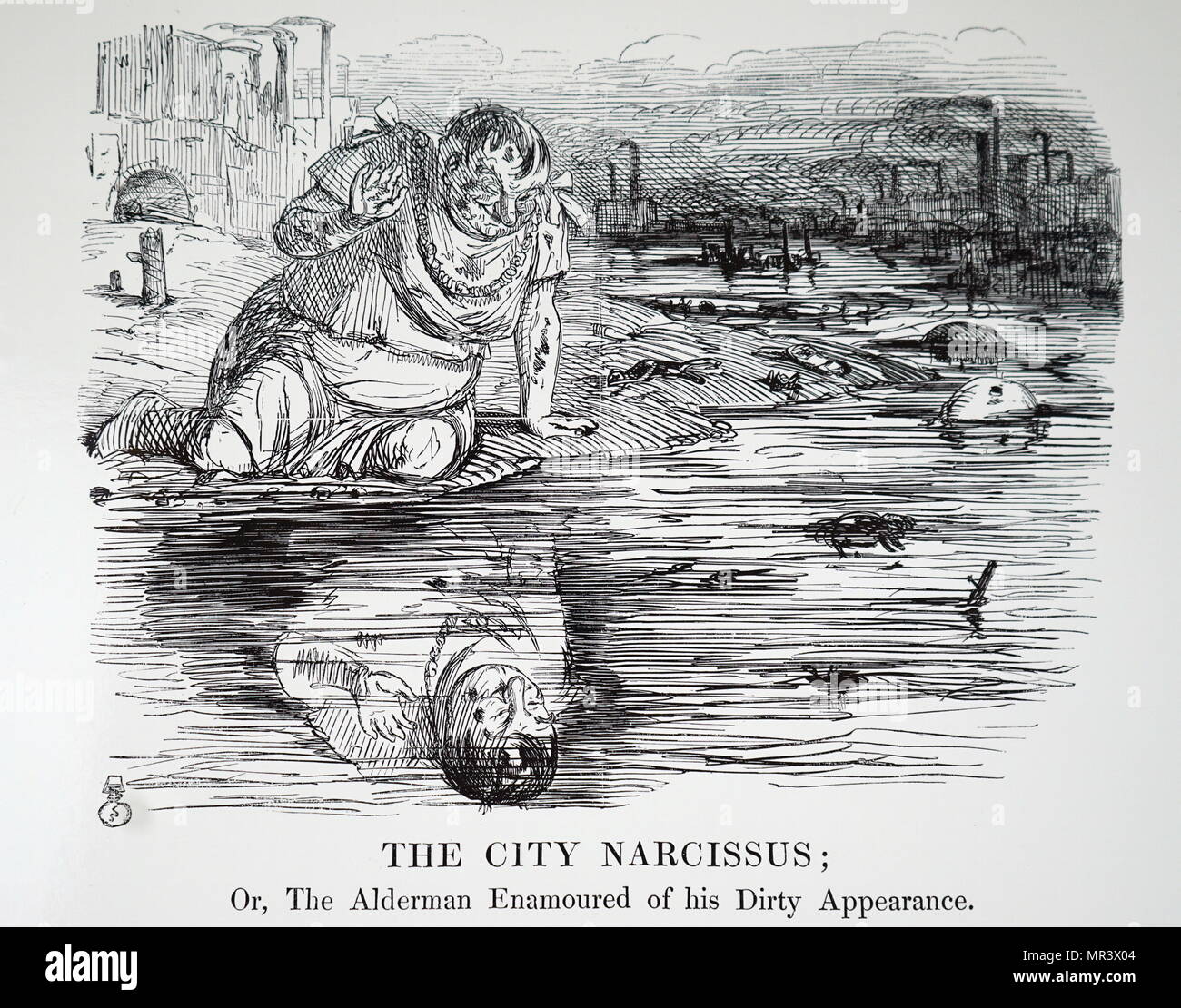 Satirical cartoon about the pollution of the River Thames. Dated 19th century Stock Photo