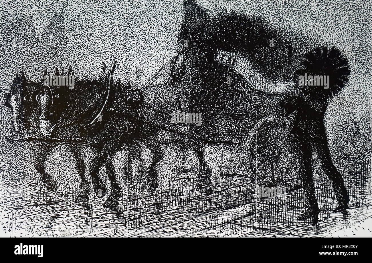 Illustration depicting a typically thick winter smog in London. Dated 19th century Stock Photo