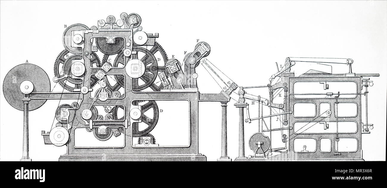 Engraving depicting Ingram's rotary printing machine, used for printing illustrated newspapers. Dated 19th century Stock Photo