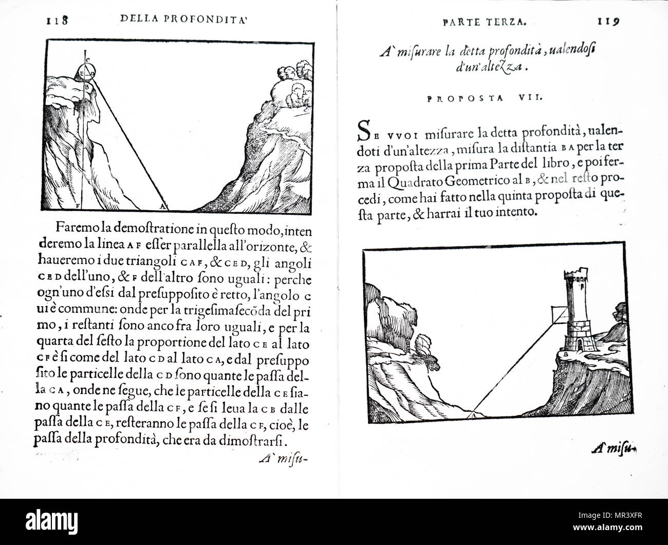 Spread from Silvio Belli's Treaty of Proportion. Silvio Belli (1520-1579) an Italian mathematician and Engineer. Dated 16th century Stock Photo