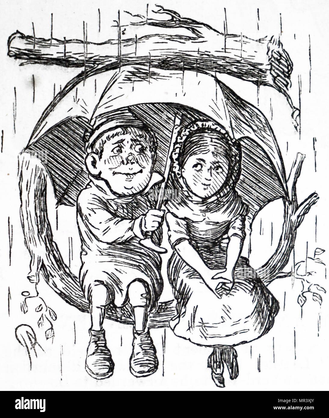 https://c8.alamy.com/comp/MR3XJY/cartoon-depicting-a-young-boy-and-girl-sitting-under-his-umbrella-sheltering-themselves-from-the-rain-dated-19th-century-MR3XJY.jpg