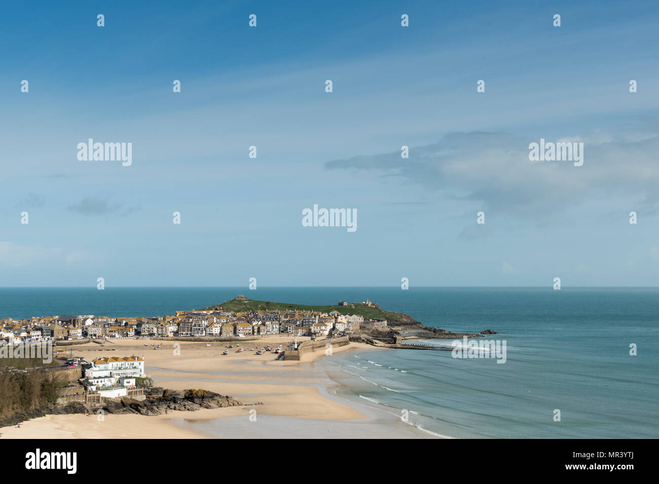 Views from the south west coast path across Porthminster towards St Ives, Cornwall, UK Stock Photo