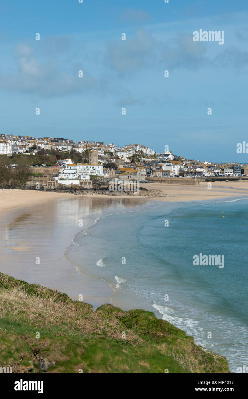 Views from the south west coast path across Porthminster towards St Ives, Cornwall, UK Stock Photo