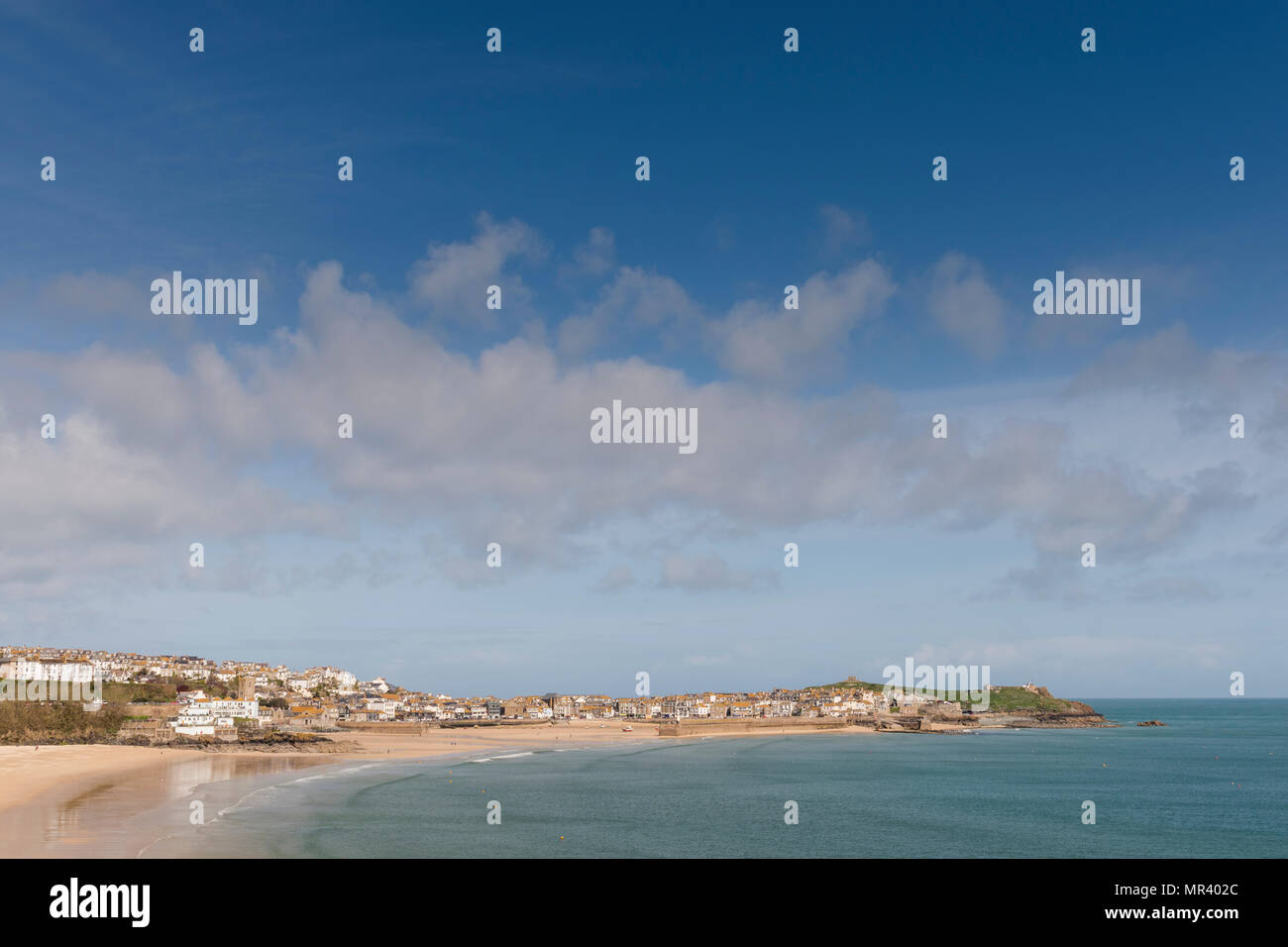 Views from the south west coast path across Porthminster towards St Ives, Cornwall, UK Stock Photo